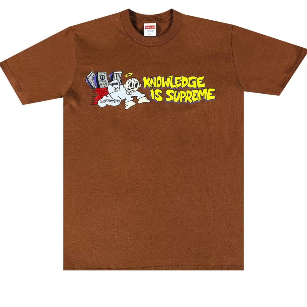 Supreme Tee - Knowledge Is Supreme w/ Logo Candy & Sticker - Brown - Size Small